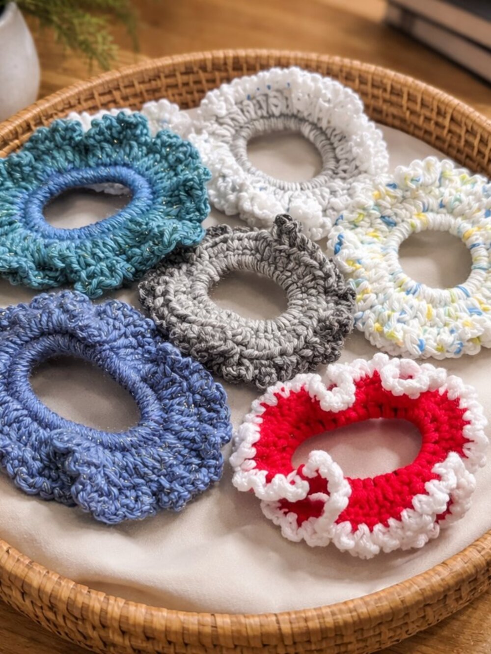 Handmade Crochet Scrunchies Set | Soft Yarn Hair Ties | Cute & Stretchy Hair Acc